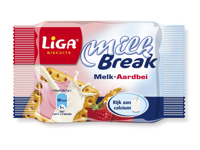 Biscuit Liga Milkbreak melk/aardb. 24 stuks