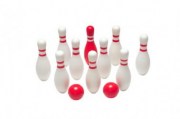 Houten bowlingset - rood wit