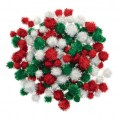 Pompon assorti kerstkleuren 100x